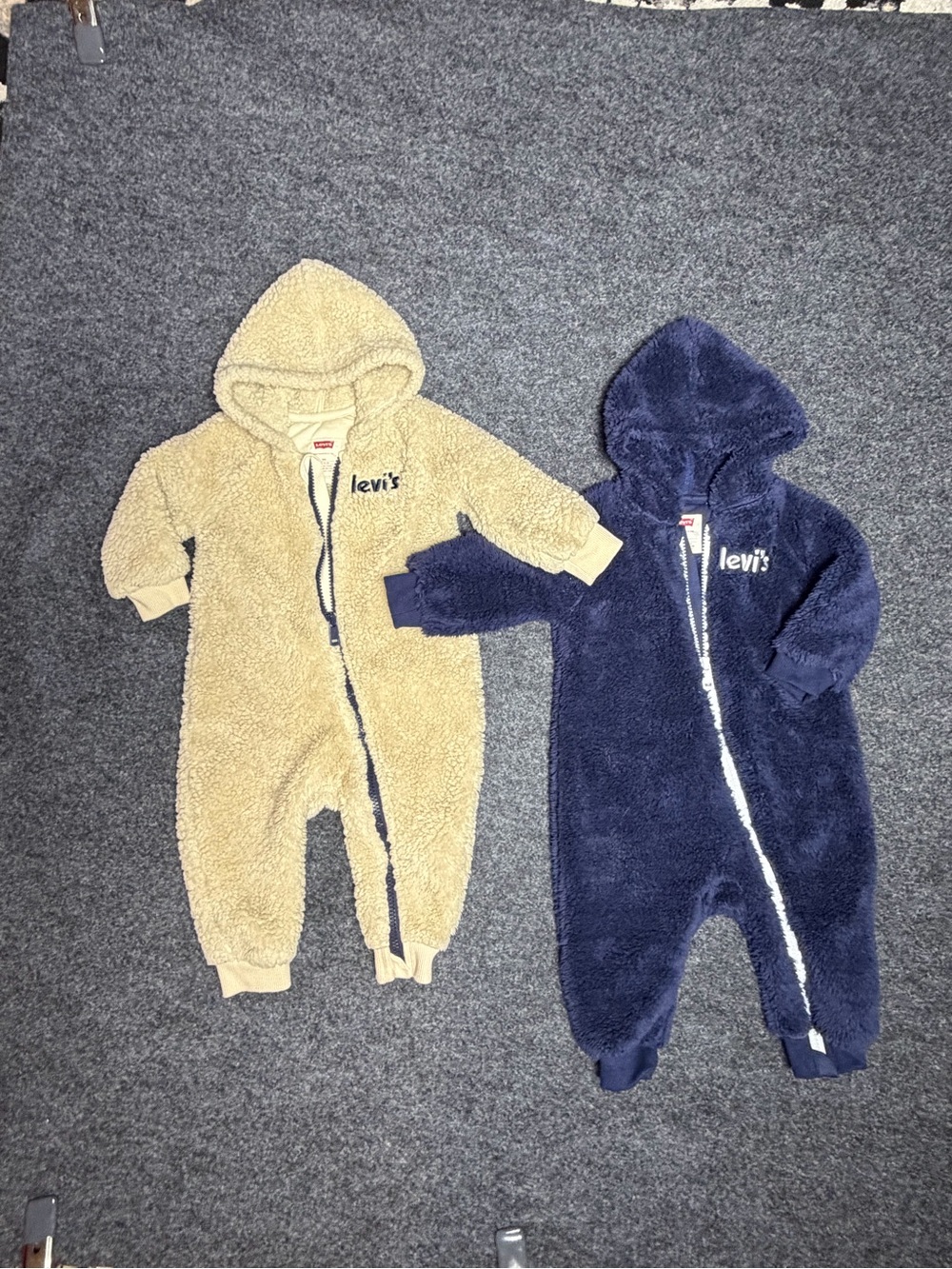 Levi's Cozy Sherpa One-Piece Footies in Navy & Cream